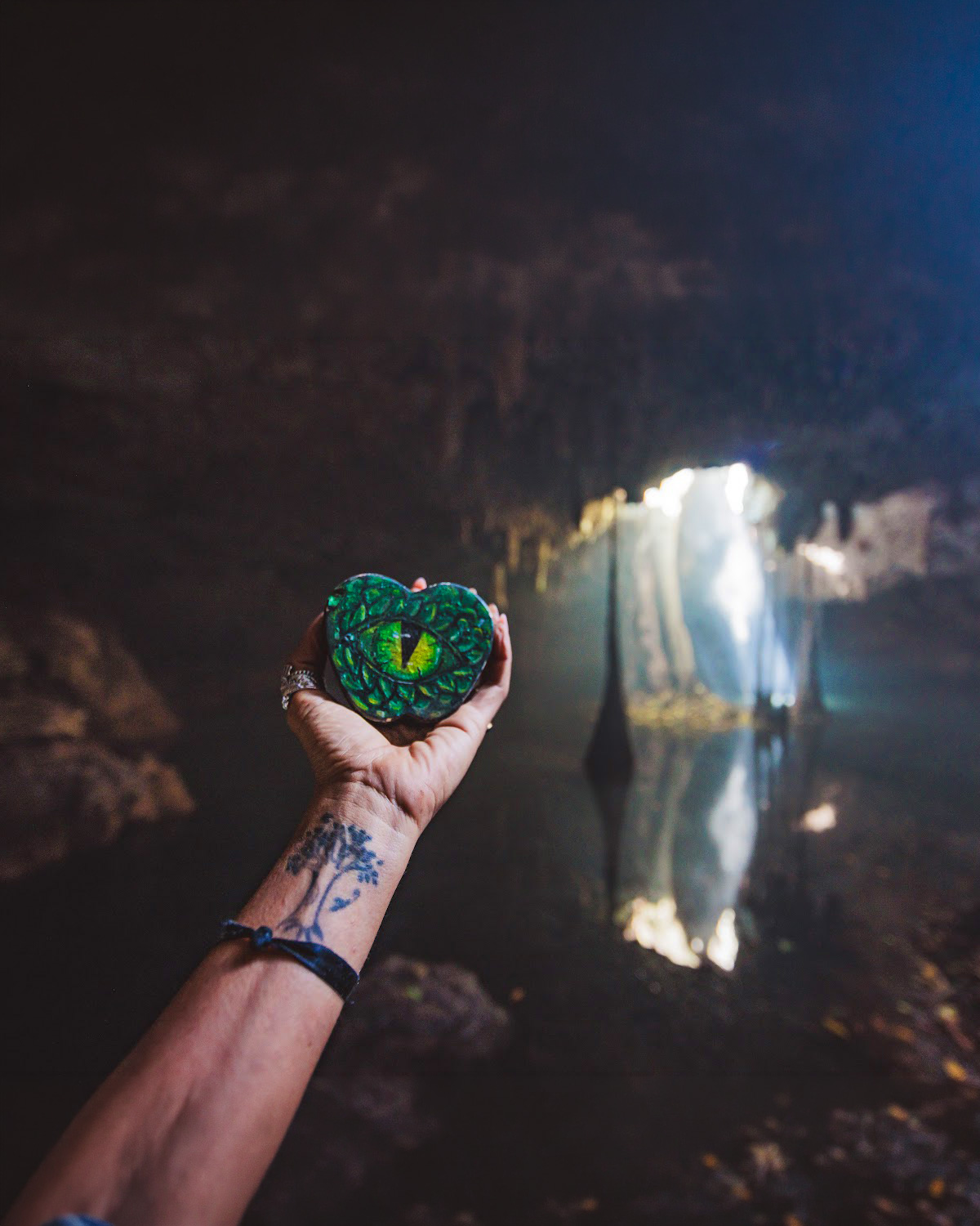 An explorer entering a powerful natural portal