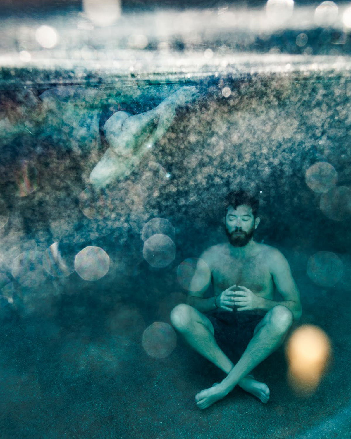 A human figure moving naturally through water